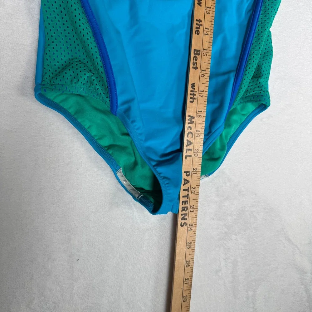 Speedo Girls Swimsuit Size 14 Blue Green Athletic‎ One Piece Training Racerback